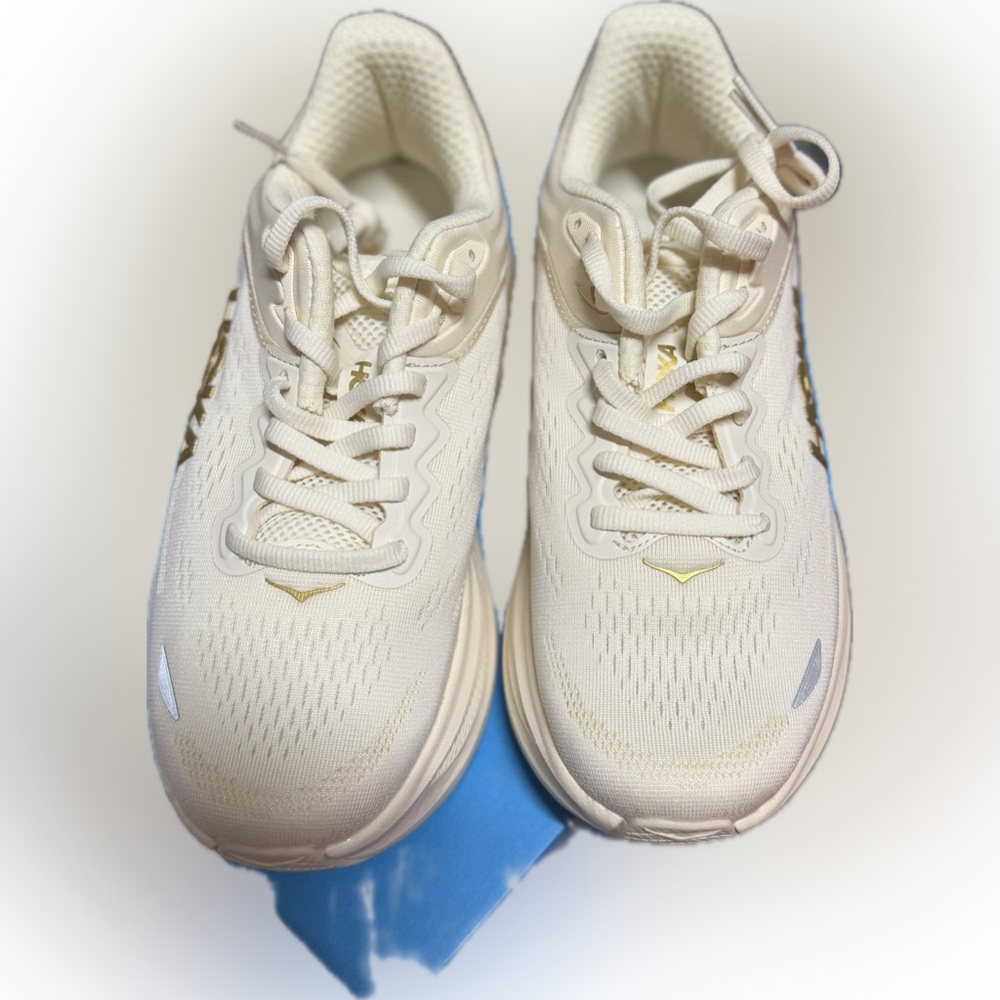 Hoka Women's Cream and Gold Bondi 9 Athletic Shoes - Picture 4 of 9